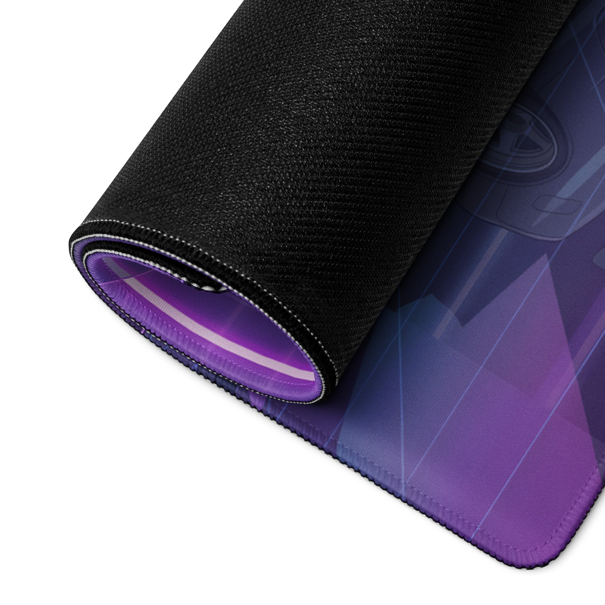 Nissan Skyline GT-R R34 Inspired Gray Purple Vaporwave Gaming Mouse Pad, Neon JDM Sports Car Desk Mat with Retro Futuristic Crystal City Artwork
