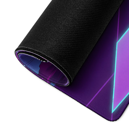Nissan Skyline GT-R R34 Inspired Silver Purple Vaporwave Gaming Mouse Pad, Neon JDM Sports Car Desk Mat with Retro Futuristic City Grid Artwork