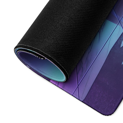 Subaru WRX STI VA Inspired Blue Purple Vaporwave Gaming Mouse Pad, Neon JDM Rally Car Desk Mat with Retro Futuristic City Reflection Artwork