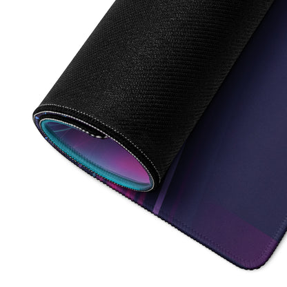 Infiniti Q50 Inspired Blue Pink Vaporwave Gaming Mouse Pad, Neon Japanese Luxury Sports Sedan Desk Mat with Retro Futuristic Bridge Artwork