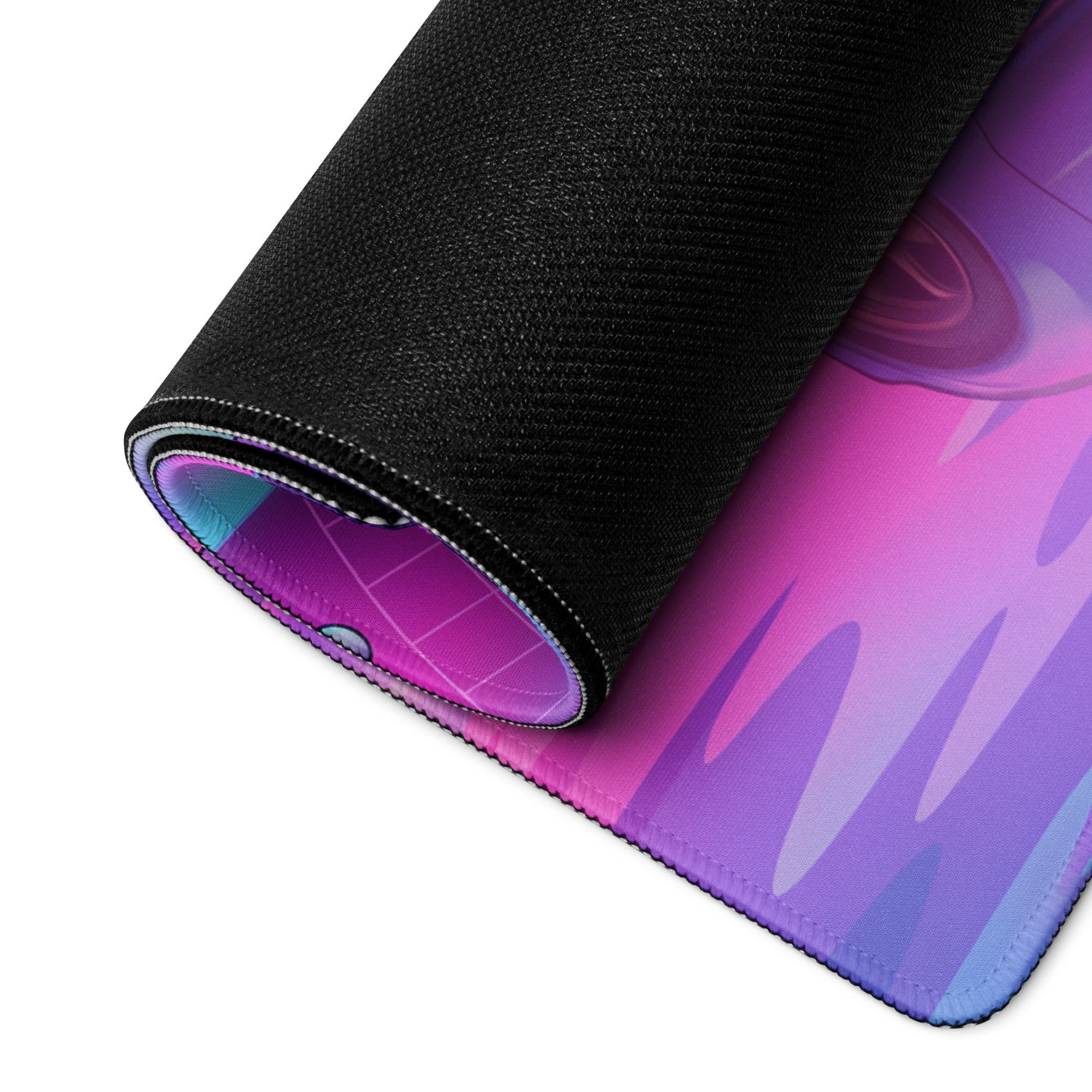 Nissan Skyline GT-R R34 Inspired Blue Pink Vaporwave Gaming Mouse Pad, Neon JDM Sports Car Desk Mat with Retro Futuristic Tropical Grid Artwork