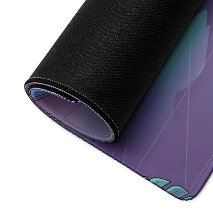 Mazda RX-7 FD Inspired White Purple Vaporwave Gaming Mouse Pad, Neon JDM Sports Car Desk Mat with Retro Futuristic Japanese City Artwork