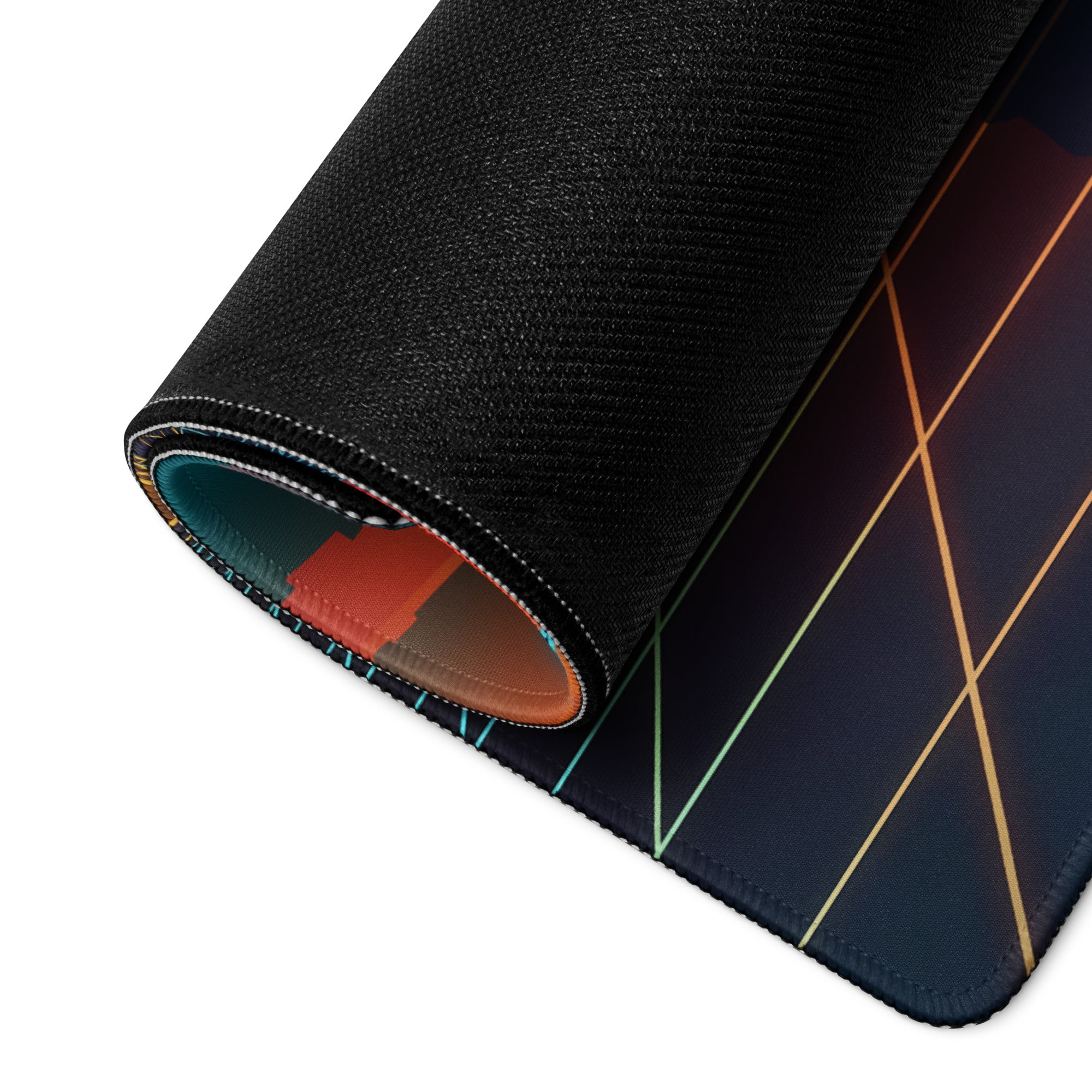 Toyota GR Supra A90 Inspired Olive Green Orange Vaporwave Gaming Mouse Pad, Neon JDM Sports Car Desk Mat with Retro Futuristic Sunset Grid Artwork