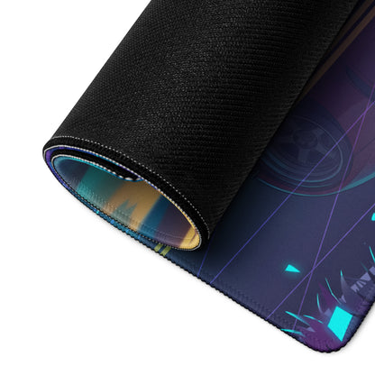 Toyota GR Supra A90 Inspired Red Blue Vaporwave Gaming Mouse Pad, Neon JDM Sports Car Desk Mat with Retro Futuristic Mountain Road Artwork
