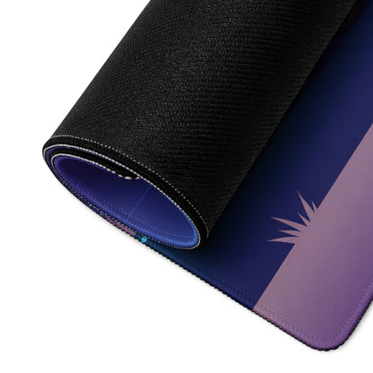 Nissan 350Z Z33 Inspired Green Blue Vaporwave Gaming Mouse Pad, Neon JDM Sports Car Desk Mat with Retro Futuristic Grid Sunset Artwork