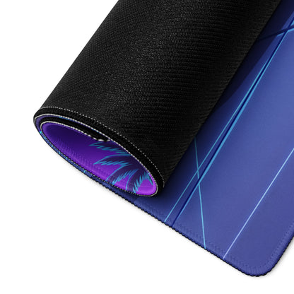 Toyota GR86 Inspired Blue Purple Vaporwave Gaming Mouse Pad, Neon Retro Futuristic JDM Desk Mat with Synthwave Palm Tree Sports Car Art