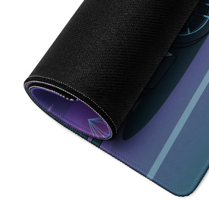 Nissan 370Z Z34 Inspired White Purple Vaporwave Gaming Mouse Pad, Neon Retro Futuristic JDM Desk Mat with Synthwave Sunset Sports Car Art