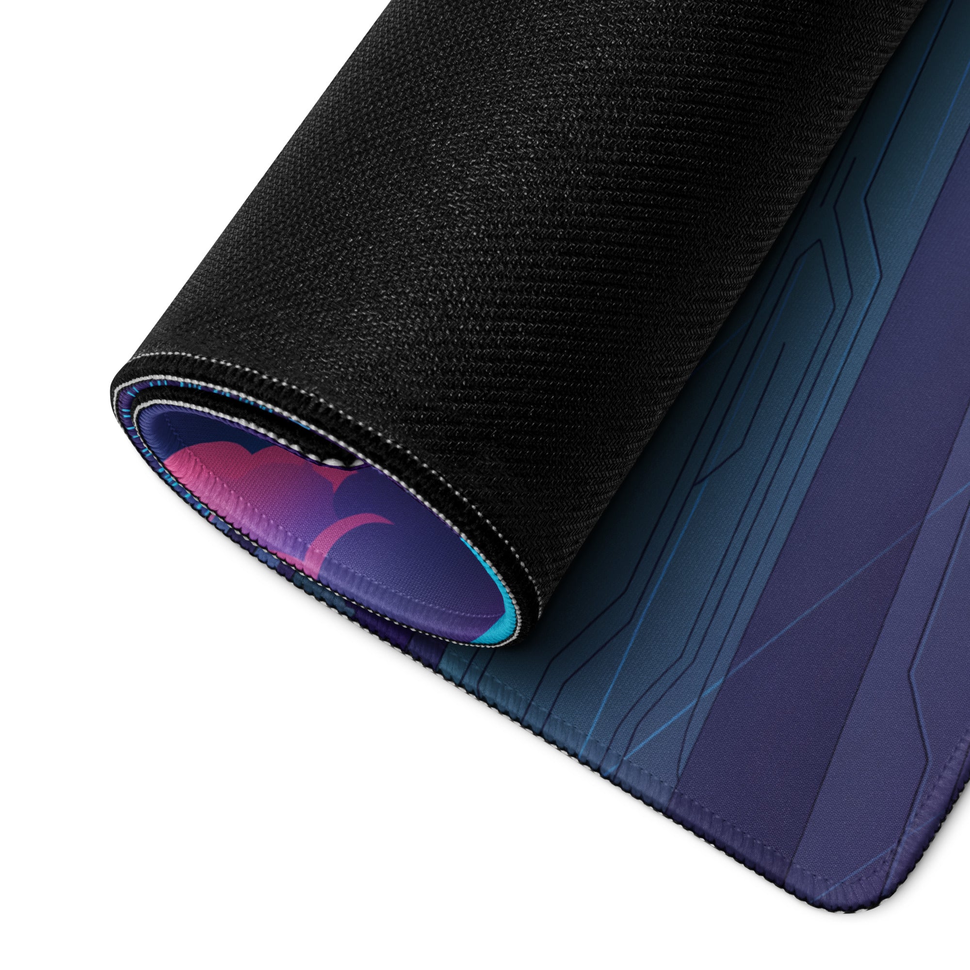 Nissan Skyline GT-R R34 Inspired Blue Pink Vaporwave Gaming Mouse Pad, Neon Futuristic JDM Desk Mat with Cyberpunk Skyline Sports Car Art