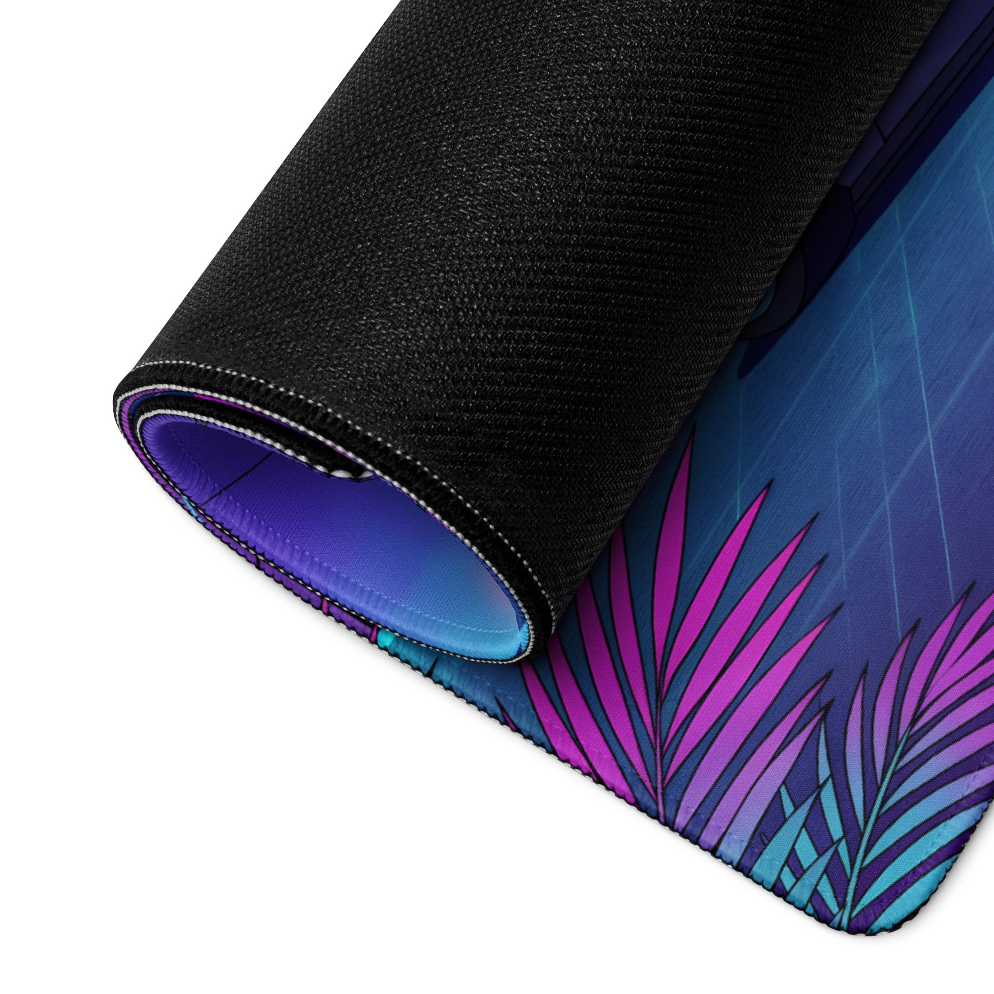 Nissan 370Z Z34 Inspired White Blue Vaporwave Gaming Mouse Pad, Neon Retro Futuristic JDM Desk Mat with Cyberpunk Mountain Night Sports Car Art