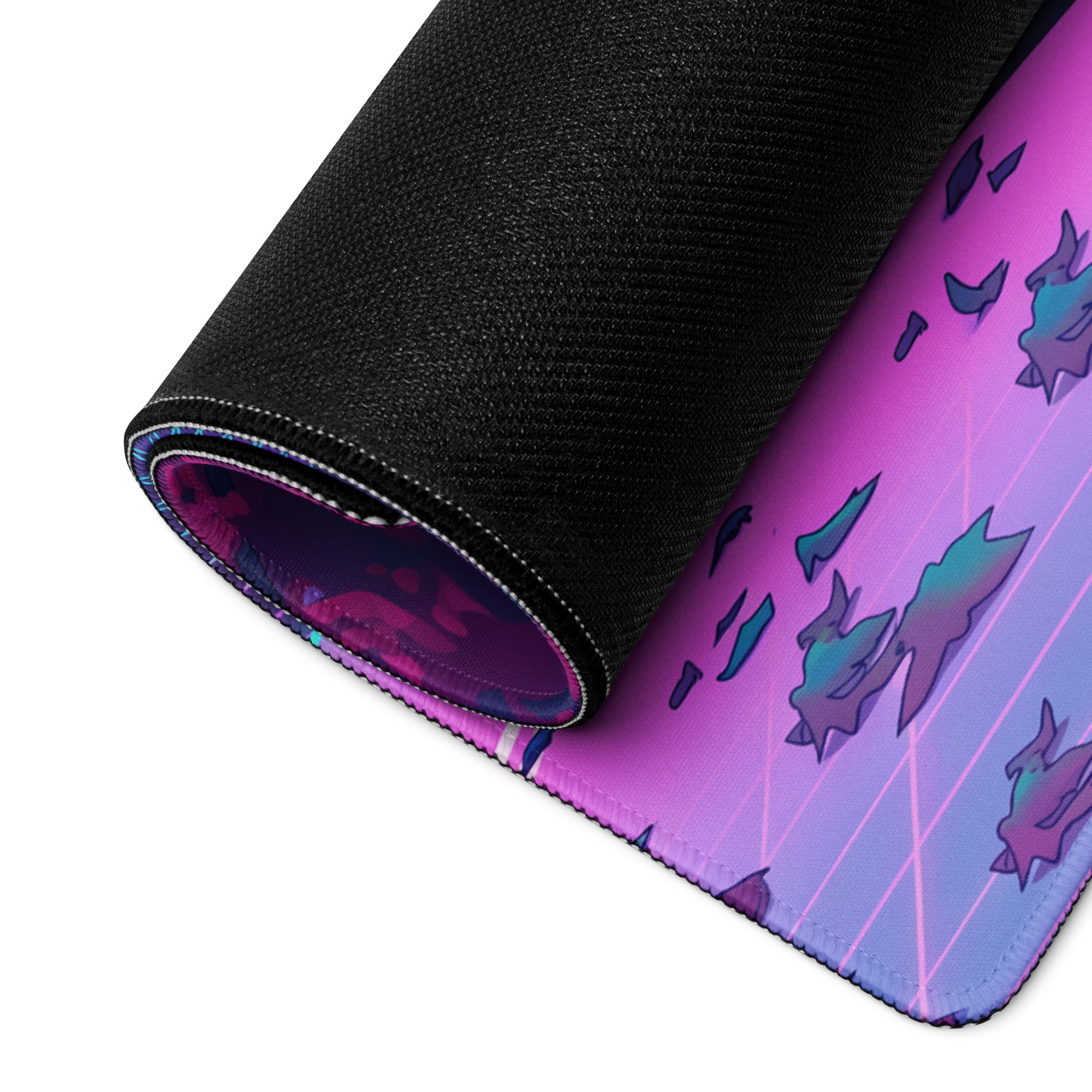 Subaru Impreza WRX STI Inspired Blue Pink Vaporwave Gaming Mouse Pad, Neon Autumn JDM Desk Mat with Retro Futuristic Rally Car Art