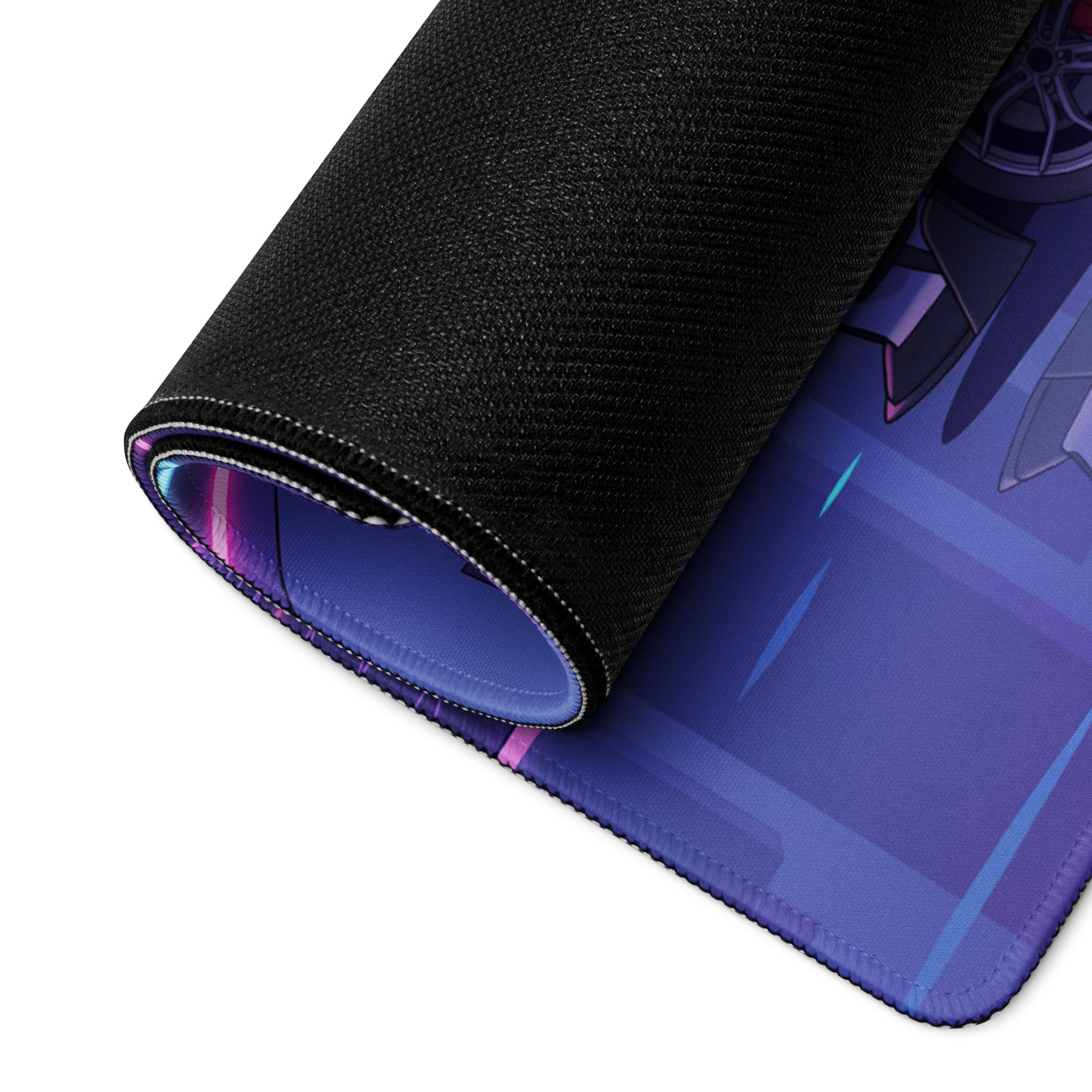 Toyota GR86 Inspired White Purple Vaporwave Gaming Mouse Pad, Neon Retro Futuristic JDM Desk Mat with Cyberpunk City Sports Car Art