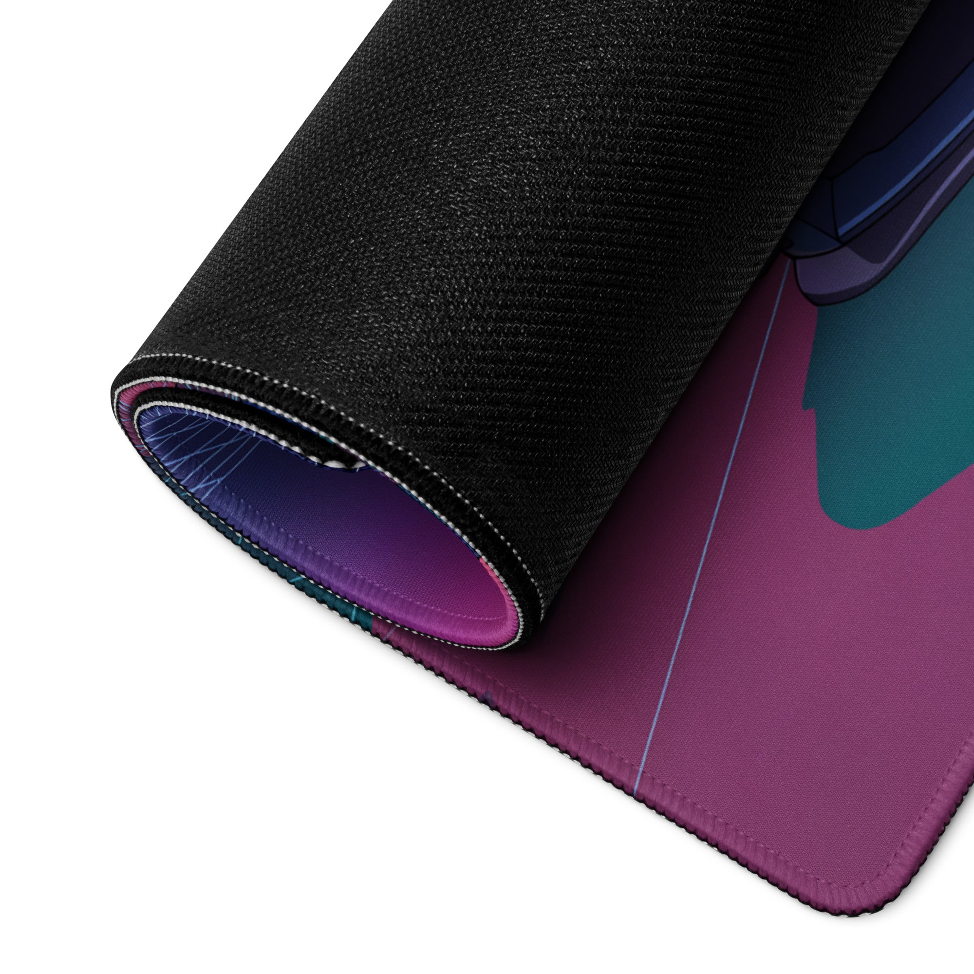 Nissan 370Z Z34 Inspired Blue Purple Vaporwave Gaming Mouse Pad, Neon Retro Futuristic JDM Desk Mat with Synthwave Coastal Sports Car Art