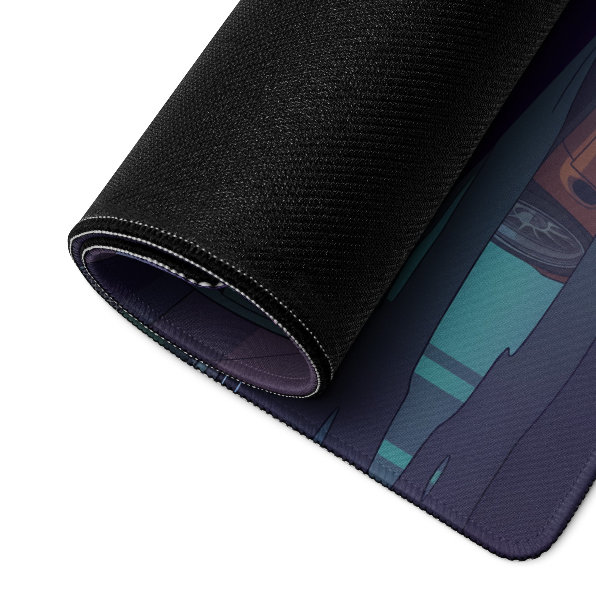 Toyota Supra MK4 Inspired Orange Purple Vaporwave Gaming Mouse Pad, Neon Industrial JDM Desk Mat with Cyberpunk Factory Sports Car Art
