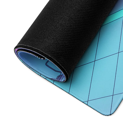 Nissan GT-R R35 Inspired Gray Blue Vaporwave Gaming Mouse Pad, Neon Cyberpunk Garage Desk Mat with Retro Futuristic Japanese Sports Car Art