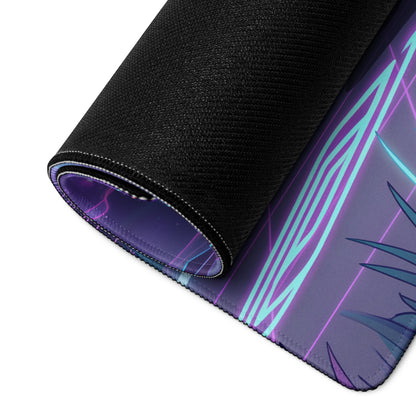 Chevrolet Corvette C6 Z06 Inspired Red Vaporwave Gaming Mouse Pad – Neon Purple Retro Futuristic Road Desk Mat with Palm Trees and Cosmic Synthwave Art