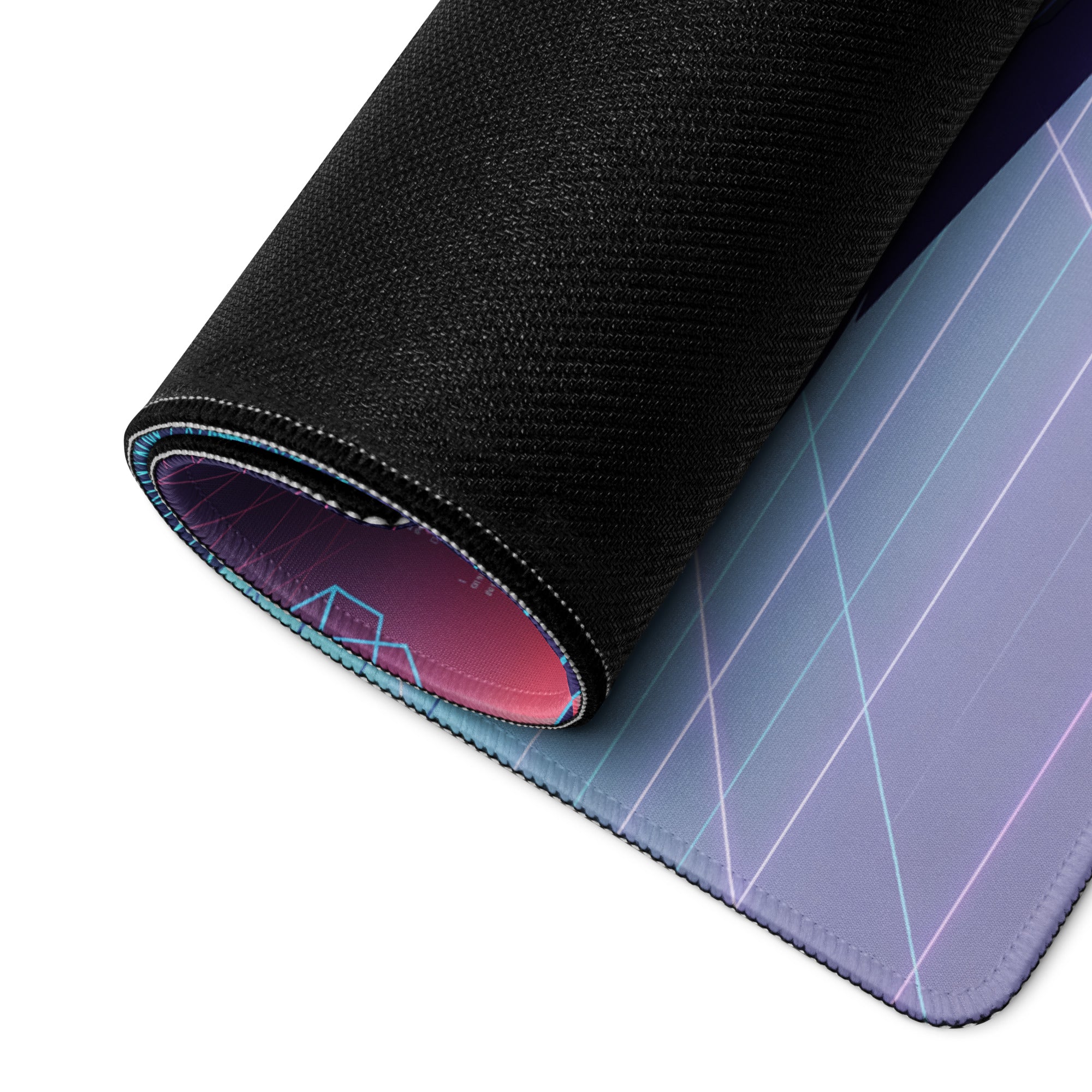 Ford Mustang GTD Inspired Black Vaporwave Gaming Mouse Pad – Neon Cyan Pink Cyber Grid Desk Mat with Retro Futuristic Digital City Art