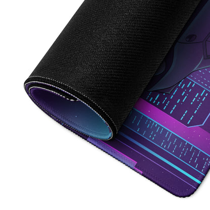 Dodge Challenger SRT Hellcat Inspired Black Vaporwave Gaming Mouse Pad – Neon Blue Purple City Skyline Desk Mat with Retro Futuristic Reflection Art