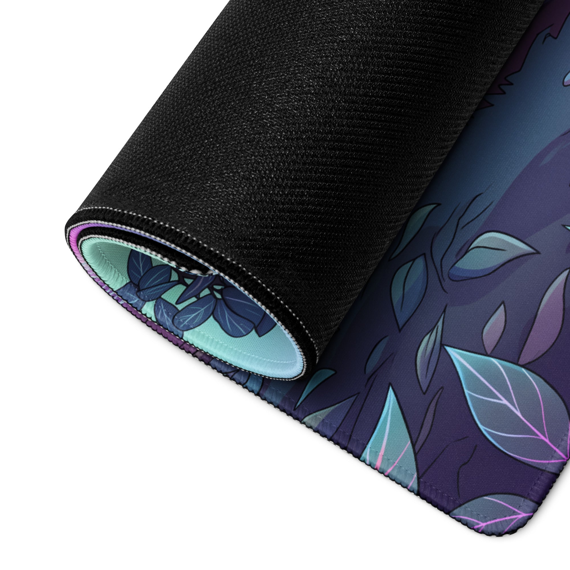 Ford Mustang GT Inspired Red Vaporwave Gaming Mouse Pad – Purple Neon Redwood Forest Desk Mat with Retro Grid Road and Dreamy Synthwave Art