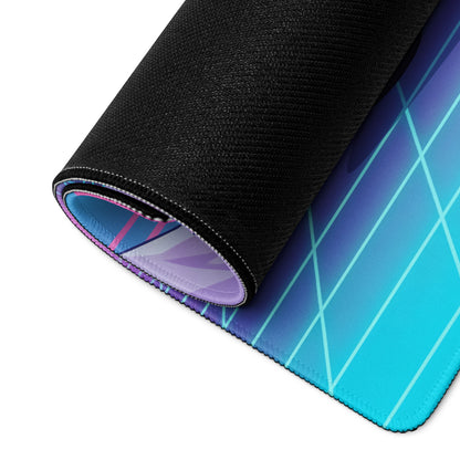Dodge Challenger SRT Hellcat Inspired Green Vaporwave Gaming Mouse Pad – Neon Pink Cyan Grid Desk Mat with Retro Mountains and Futuristic Sunset Art