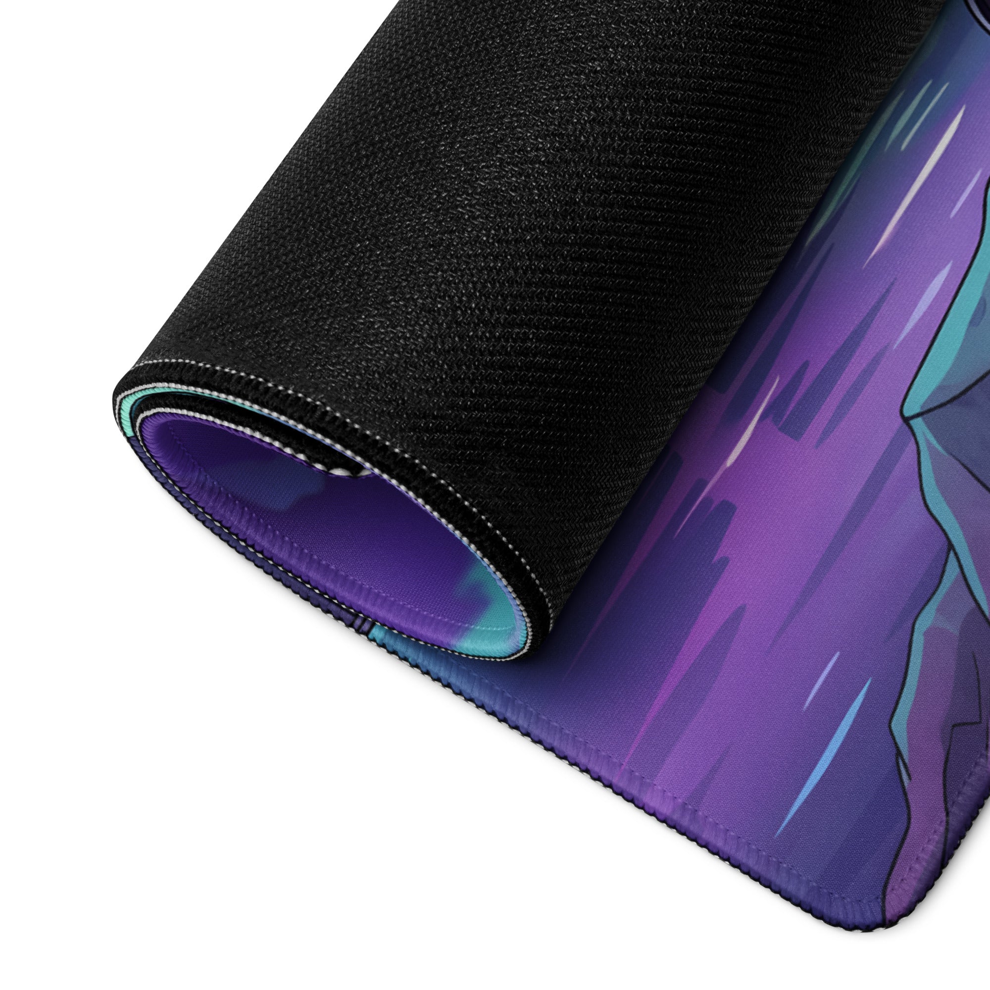 Nissan GT-R R35 Inspired White Purple Vaporwave Gaming Mouse Pad – Neon Futuristic City Skyline Desk Mat with Synthwave Waterfront Art