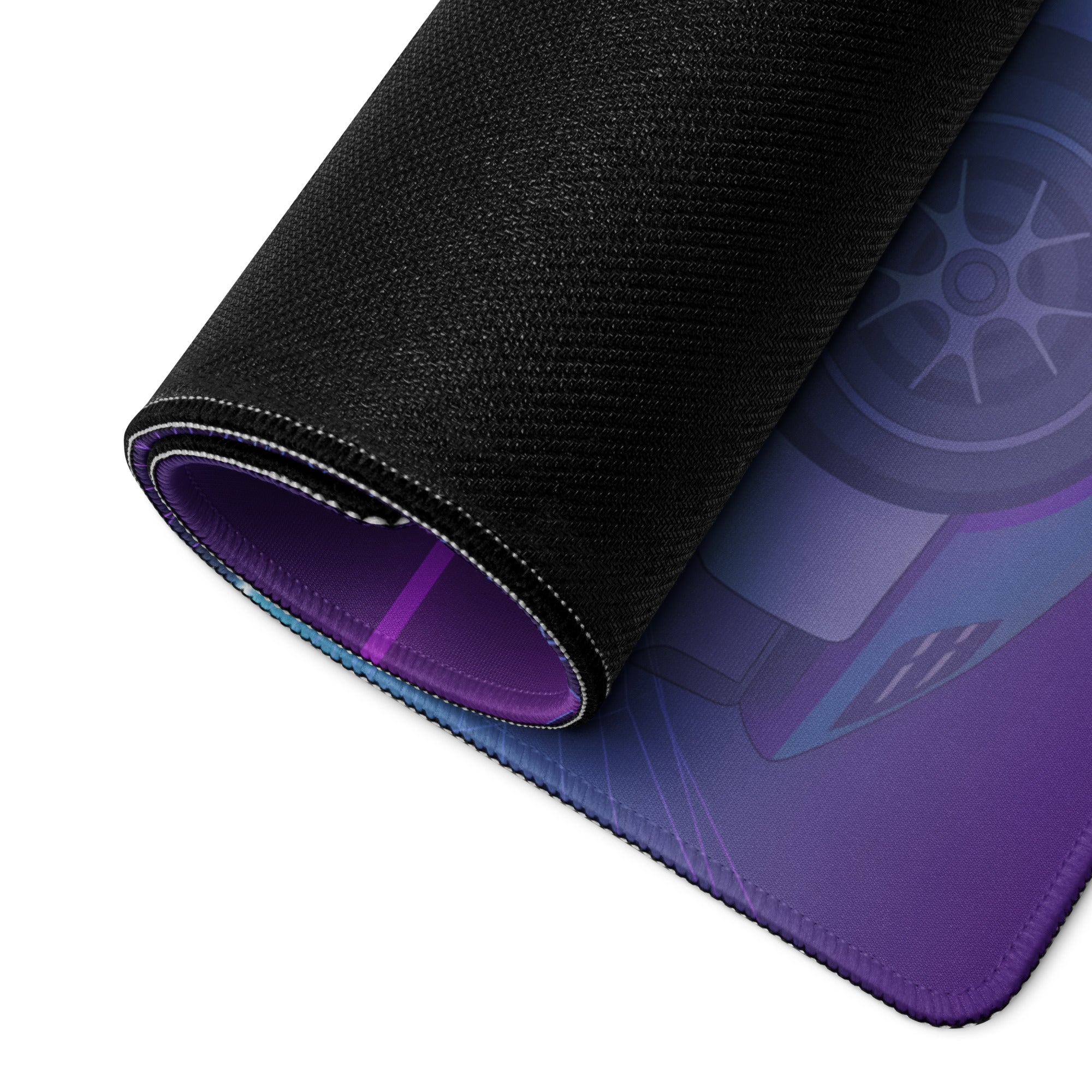Porsche Mission R Inspired White Vaporwave Gaming Mouse Pad – Neon Purple Cyan Grid Desk Mat with Retro Futuristic Mountains and Synthwave Racing Art