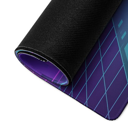 Porsche Mission R Inspired White Vaporwave Gaming Mouse Pad – Neon Pink Cyan City Grid Desk Mat with Full Moon and Retro Futuristic Synthwave Art