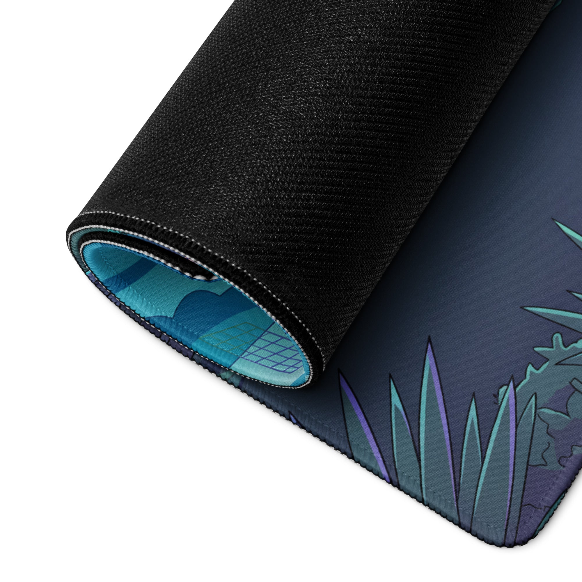 Audi R8 Inspired Matte Black Vaporwave Gaming Mouse Pad – Neon Cyan Coastal Highway Desk Mat with Dreamy Retro Futuristic Sunset and Synthwave Art