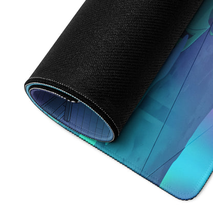 Porsche 911 GT3 R Inspired Green Vaporwave Gaming Mouse Pad – Neon Cyan Pink Garage Desk Mat with Palm Trees, Reflective Floor and Retro Synthwave Art