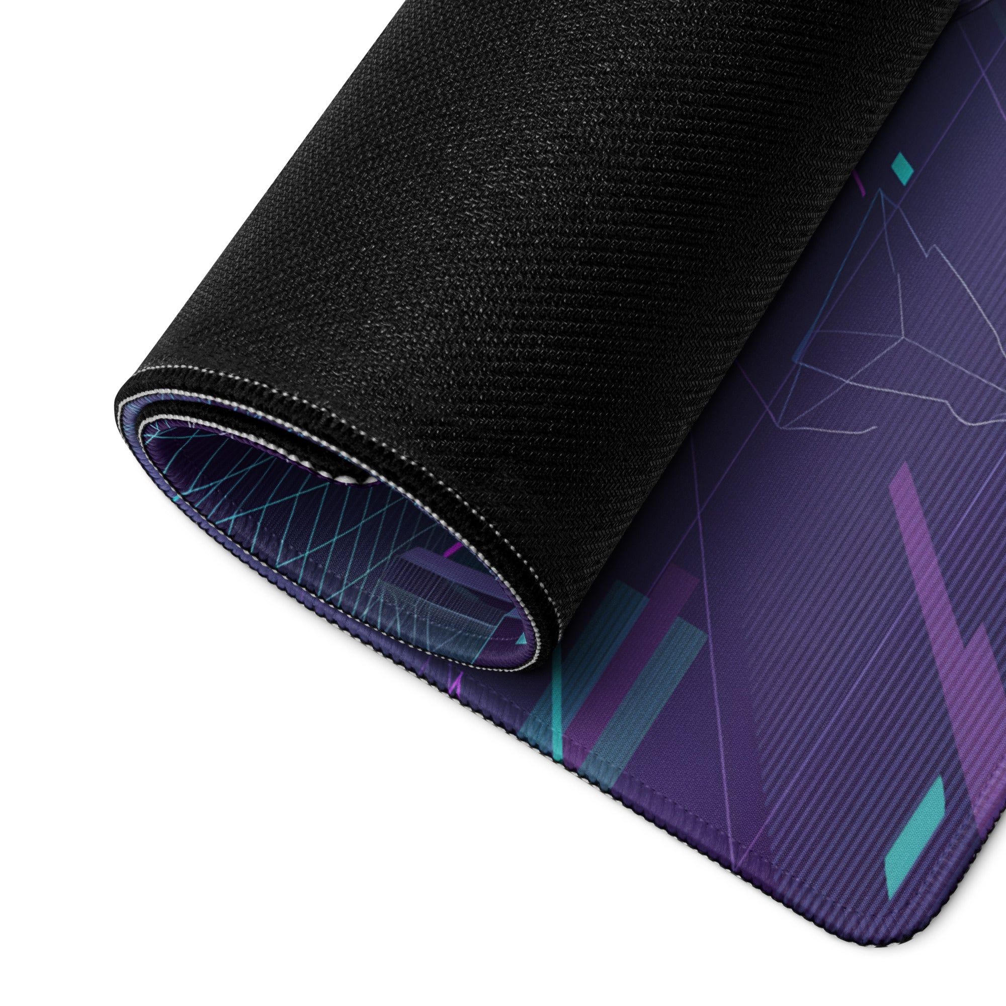 Pagani Huayra Roadster BC Inspired White Vaporwave Gaming Mouse Pad – Neon Cyan Purple Grid Desk Mat with Geometric Mountains and Futuristic Synthwave Art