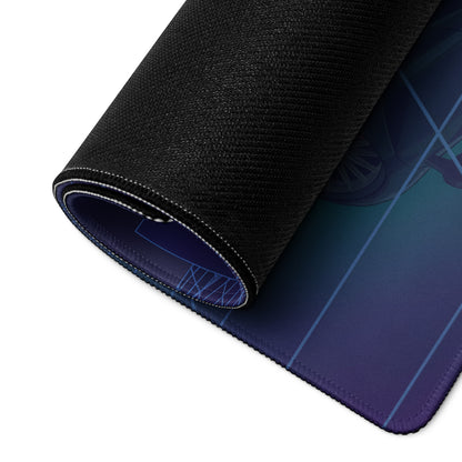 McLaren 765LT Spider Inspired Blue Cyan Vaporwave Gaming Mouse Pad – Neon Palm Tree Grid Desk Mat with Retro Futuristic Sunset and Reflection Art