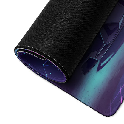 Lamborghini Huracán EVO Inspired Silver Purple Vaporwave Gaming Mouse Pad – Neon Celestial City Desk Mat with Retro Futuristic Skyline Art