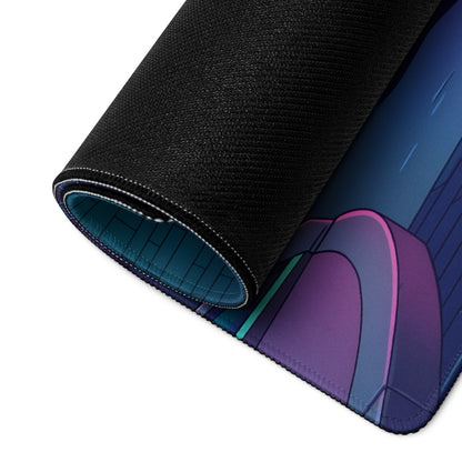 Lamborghini Huracán STO Inspired White Gold Vaporwave Gaming Mouse Pad – Neon Cyberpunk Alley Desk Mat with Retro Futuristic Synthwave Art