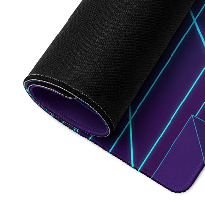 Lamborghini Revuelto Inspired Yellow Purple Vaporwave Gaming Mouse Pad – Neon Geometric Grid Desk Mat with Retro Futuristic Synthwave Space Art