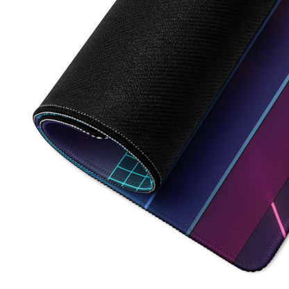 McLaren F1 LM Inspired Orange Vaporwave Gaming Mouse Pad – Neon Cyberpunk City Grid Desk Mat with Retro Futuristic Mountains and Supercar Art