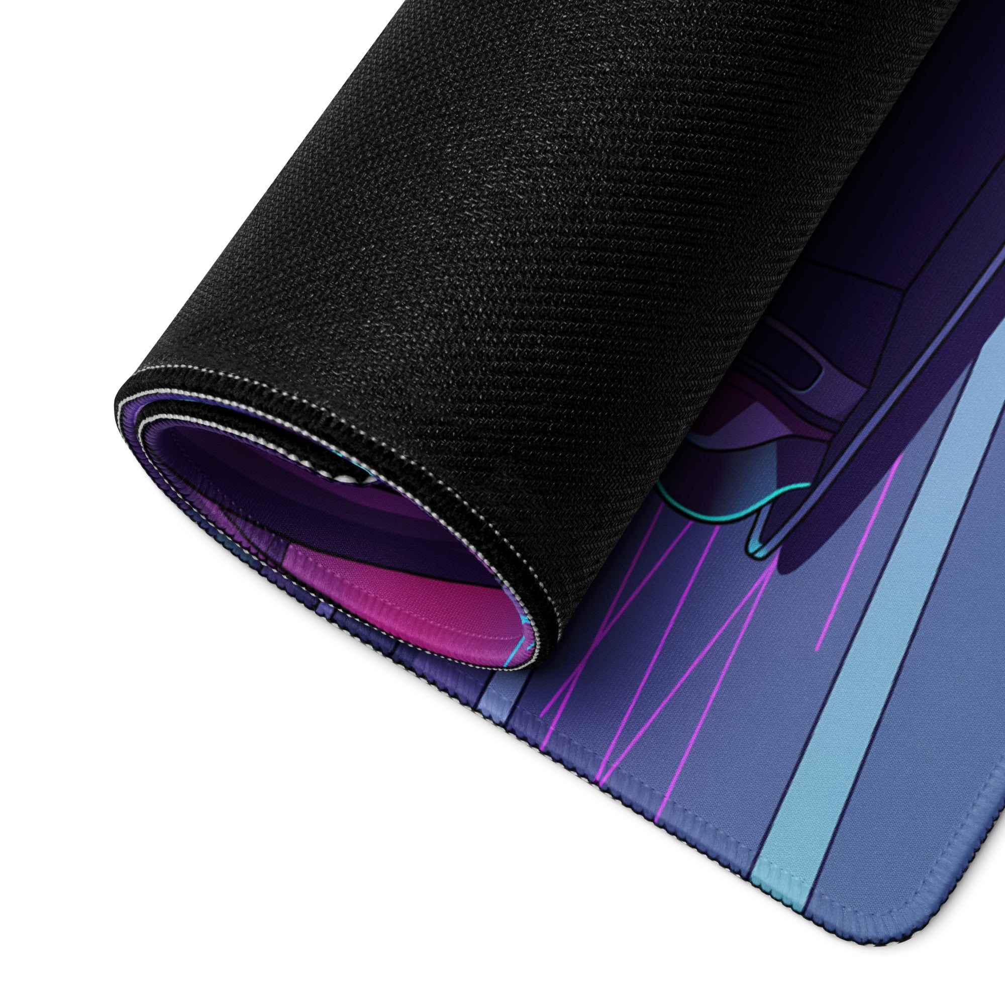 Nissan GT-R R35 Inspired Purple Cyan Vaporwave Gaming Mouse Pad – Neon Street Racing Desk Mat with Retro Futuristic Sunset and JDM Anime Art