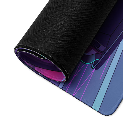 Nissan GT-R R35 Inspired Purple Cyan Vaporwave Gaming Mouse Pad – Neon Street Racing Desk Mat with Retro Futuristic Sunset and JDM Anime Art