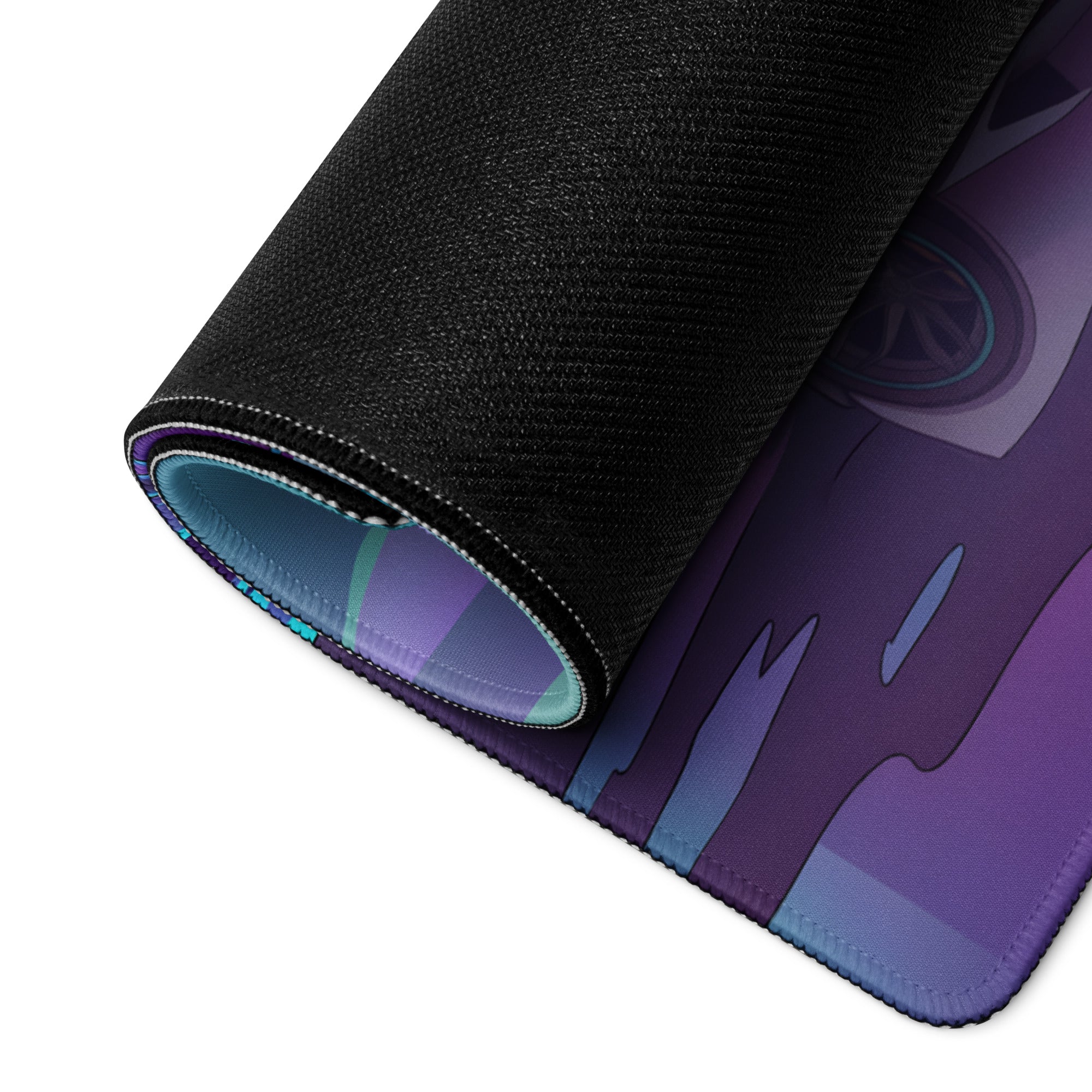 Lamborghini Huracán STO Inspired White Vaporwave Gaming Mouse Pad – Purple Cyan Tropical Waterfront Desk Mat with Dreamy Retro Futuristic Supercar Art