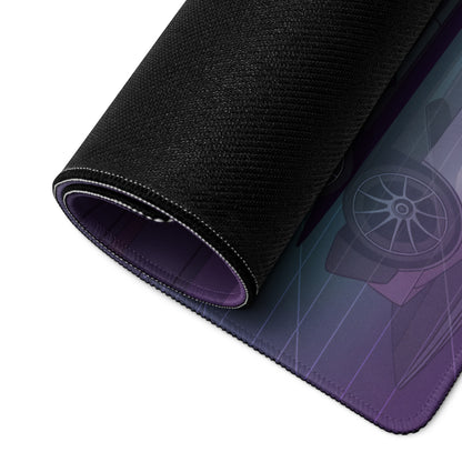 Hennessey Venom F5 Inspired Silver Purple Vaporwave Gaming Mouse Pad – Neon Hypercar Garage Desk Mat with Luxury Speedboat and Futuristic Artwork