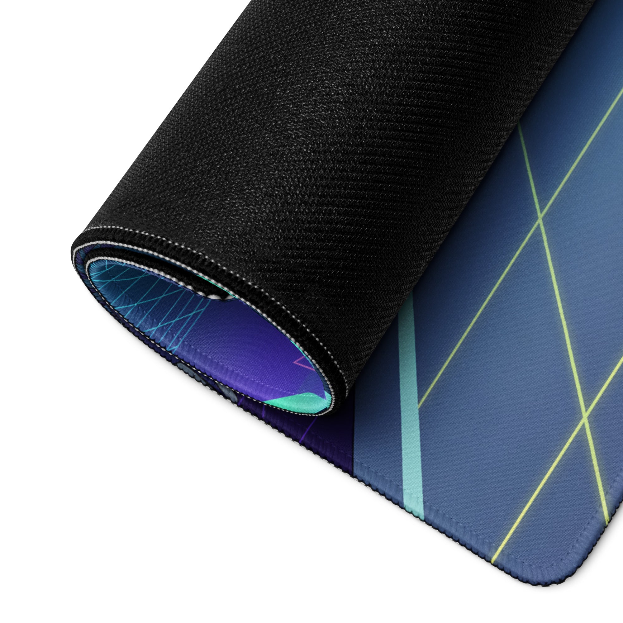 Nissan GT-R R35 Inspired White Blue Vaporwave Gaming Mouse Pad – Neon Mountain Highway Desk Mat with Retro Futuristic Crystal Landscape Artwork