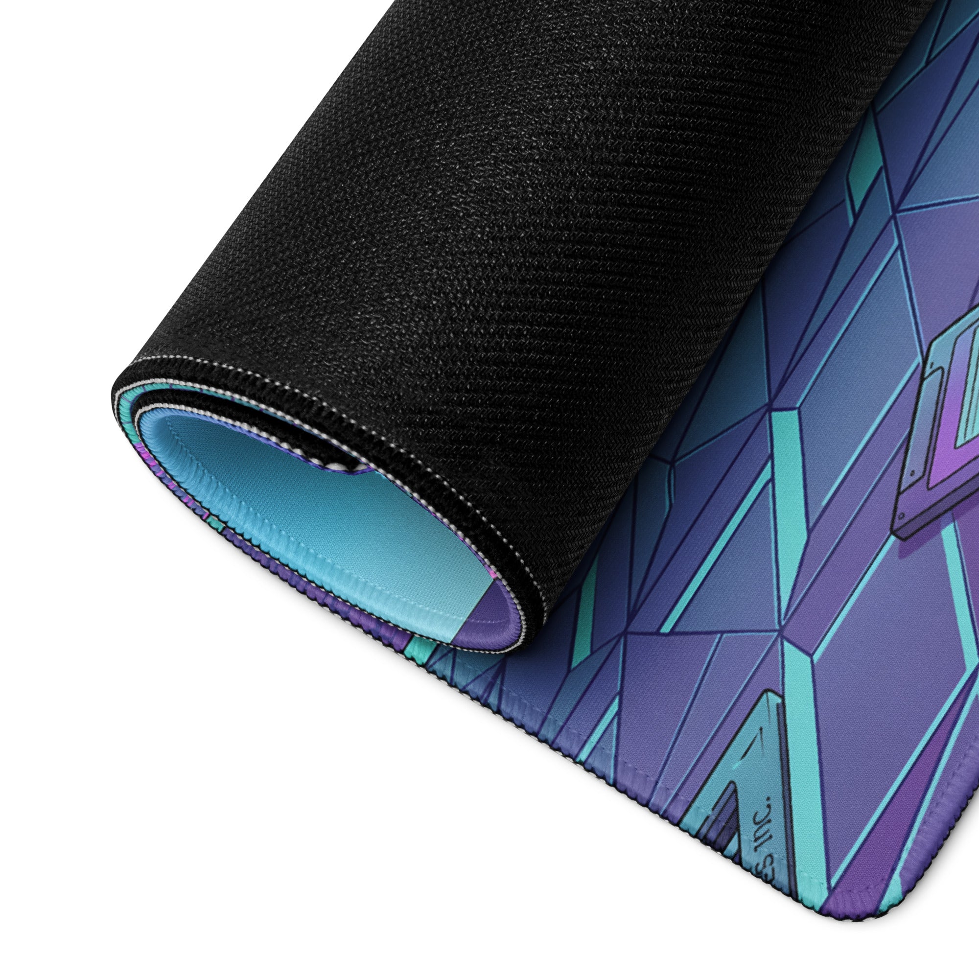 Ferrari 488 Pista Inspired Black Cyan Vaporwave Gaming Mouse Pad – Neon Retro City Desk Mat, Futuristic Supercar Digital Artwork, Synthwave Decor