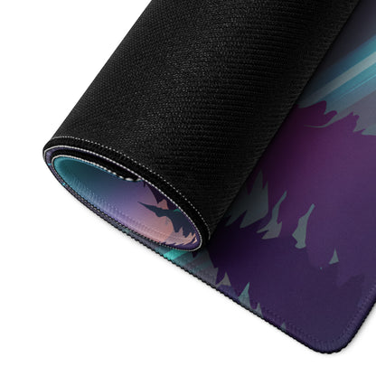 Lamborghini Aventador SVJ Inspired Bronze Vaporwave Gaming Mouse Pad – Neon Forest Highway Desk Mat, Retro Futuristic Supercar Landscape Art
