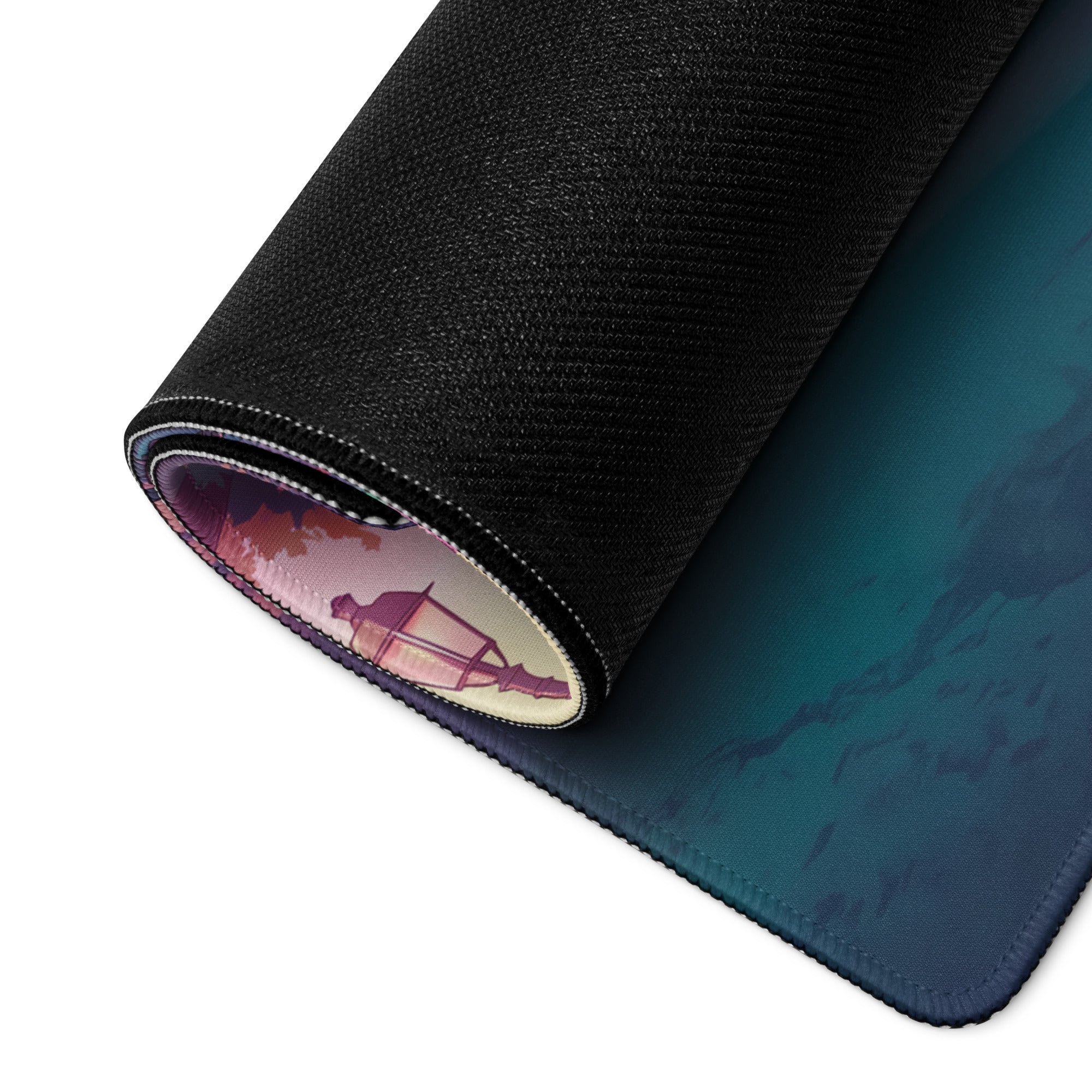 Ford GT Inspired White Pink Vaporwave Gaming Mouse Pad – Dreamy Sunset Boulevard Desk Mat, Retro Futuristic Supercar Digital Landscape Art