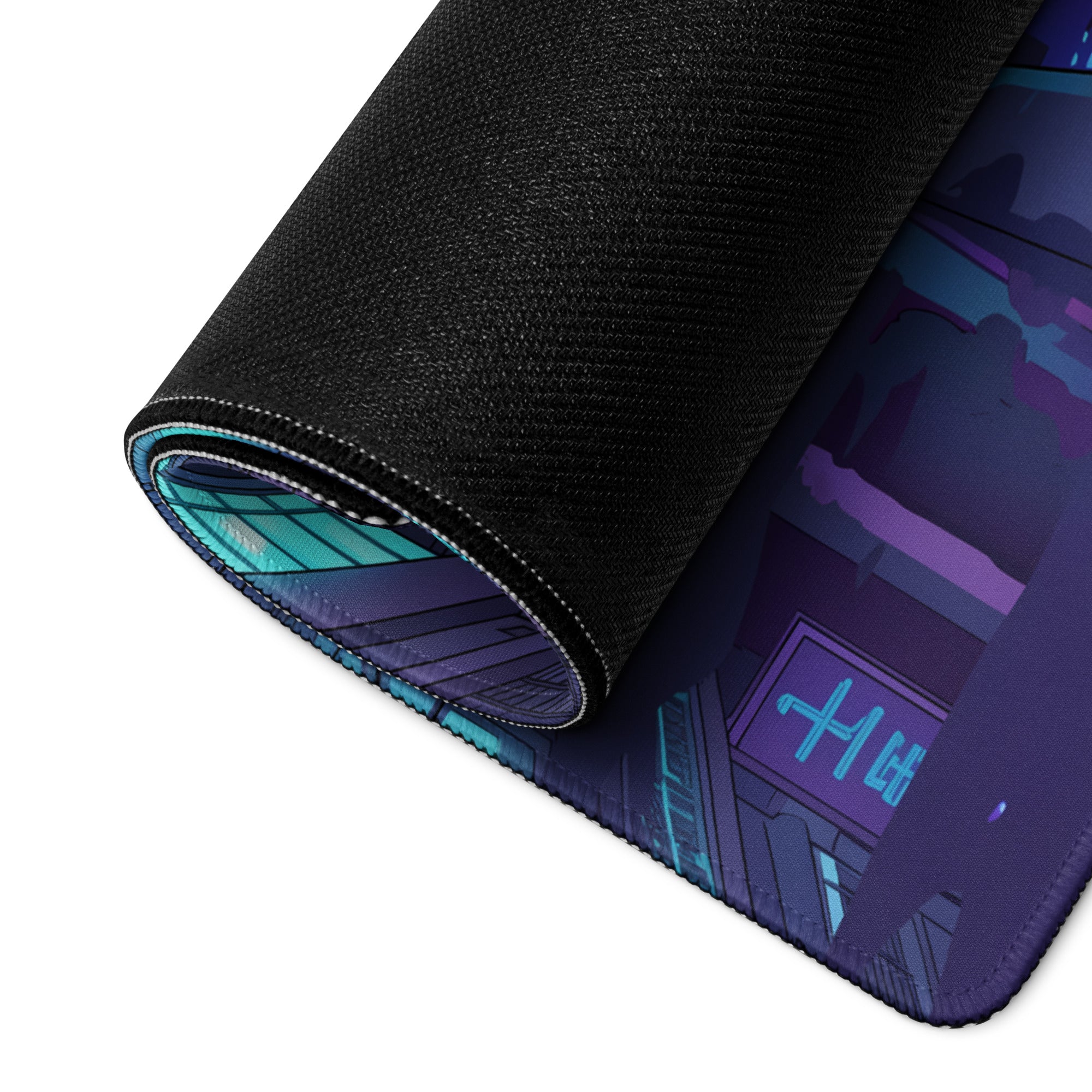 Lamborghini Huracán Inspired Silver Purple Vaporwave Gaming Mouse Pad – Neon Tokyo Street Desk Mat, Cyberpunk Supercar Digital Artwork