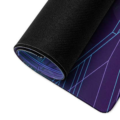 Ferrari FXX-K Evo Inspired White Blue Vaporwave Gaming Mouse Pad – Neon Grid City Desk Mat, Retro Futuristic Hypercar Digital Artwork