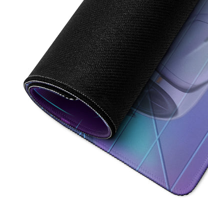 Koenigsegg Jesko Attack Inspired White Cyan Vaporwave Gaming Mouse Pad – Neon Grid Landscape Desk Mat, Retro Futuristic Hypercar Digital Artwork