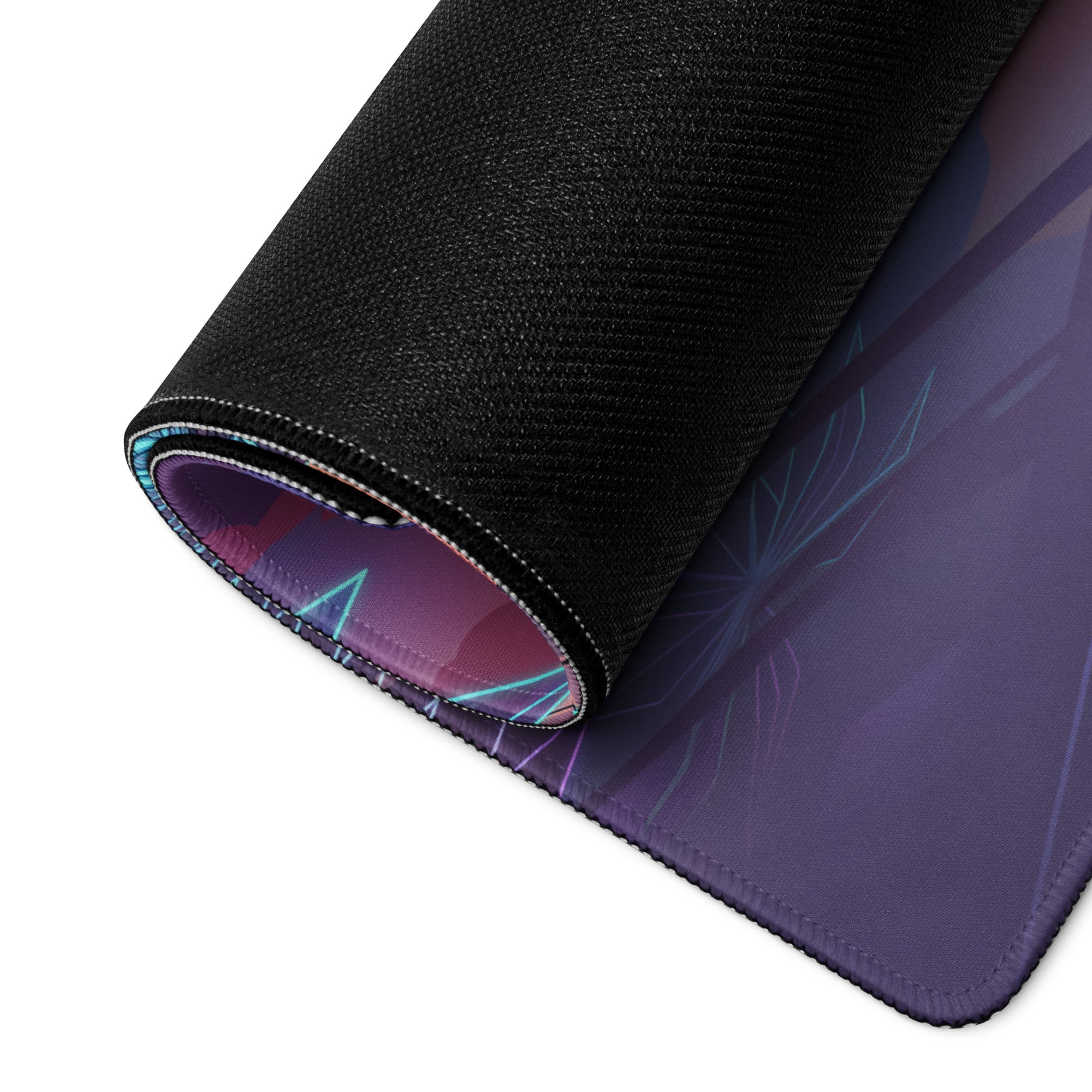 Lamborghini Countach Inspired White Purple Vaporwave Gaming Mouse Pad – Neon Sunset City Desk Mat, Retro Futuristic Supercar Digital Artwork