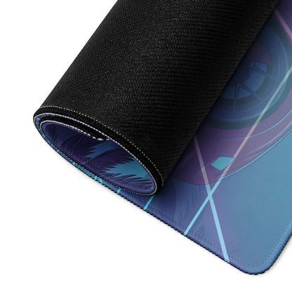 Bugatti Chiron Inspired Red Blue Vaporwave Gaming Mouse Pad – Neon Palm City Grid Desk Mat, Retro Futuristic Hypercar Digital Artwork