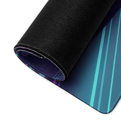 McLaren 765LT Inspired Cyan Blue Vaporwave Gaming Mouse Pad – Neon Cosmic Highway Desk Mat, Retro Futuristic Synthwave Supercar Digital Art