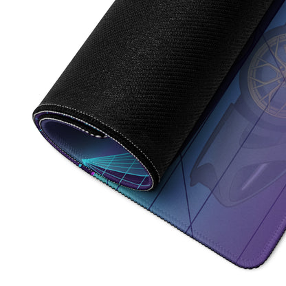 McLaren 765LT Inspired Slate Gray Vaporwave Gaming Mouse Pad – Neon Pyramid Desert Desk Mat, Retro Futuristic Synthwave Supercar Digital Art