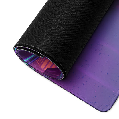 Pagani Huayra BC Roadster Inspired Silver Purple Vaporwave Gaming Mouse Pad – Neon Grid Bridge Desk Mat, Retro Futuristic Hypercar Sunset Digital Art